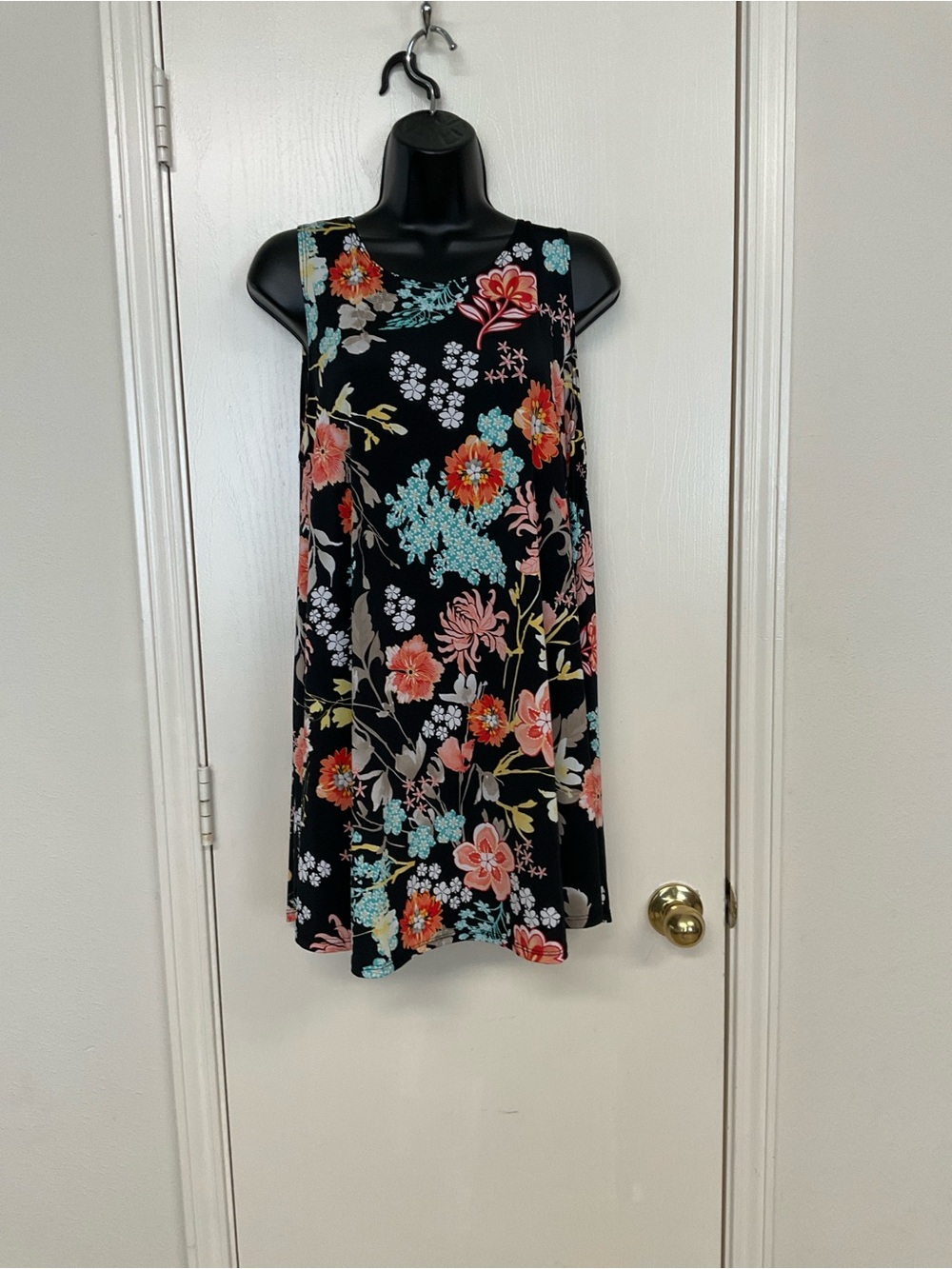 MOA USA Floral Sleeveless Swing Tunic with Coral & Aqua Blossoms